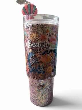 Beach Vibes 40 oz Dry Glitter Tumbler w/ Seashell Topper
